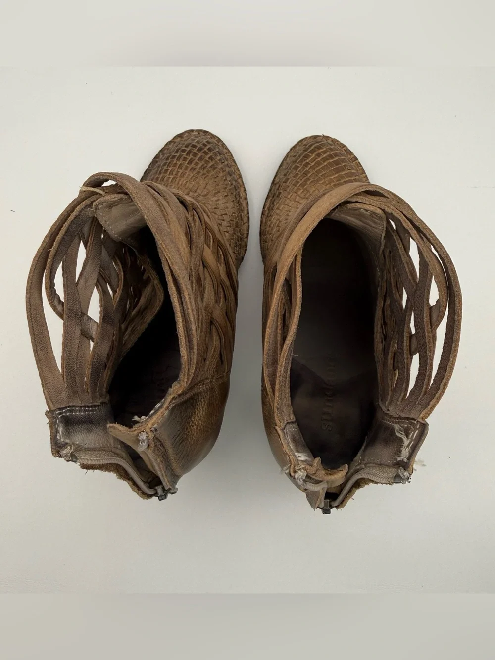 Sundance Promise Woven Burnished Leather Heeled Bootie 38 Western Boho Festival